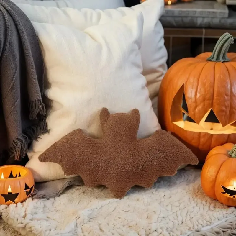 Plush Material Bat Plush Pillow Halloween Theme Soft Fabric Bat Modeling Pillow Black White Brown Stuffed Animal Plush For Girls — image 5