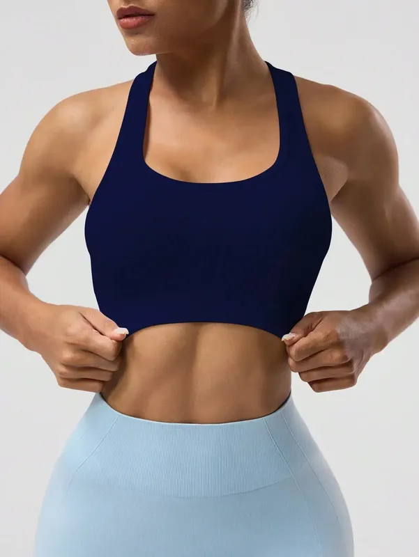 Seamless One-Piece Sports Bra with Wire-Free Support Bust Enhancement and Backless Design for Yoga and Outer Wear