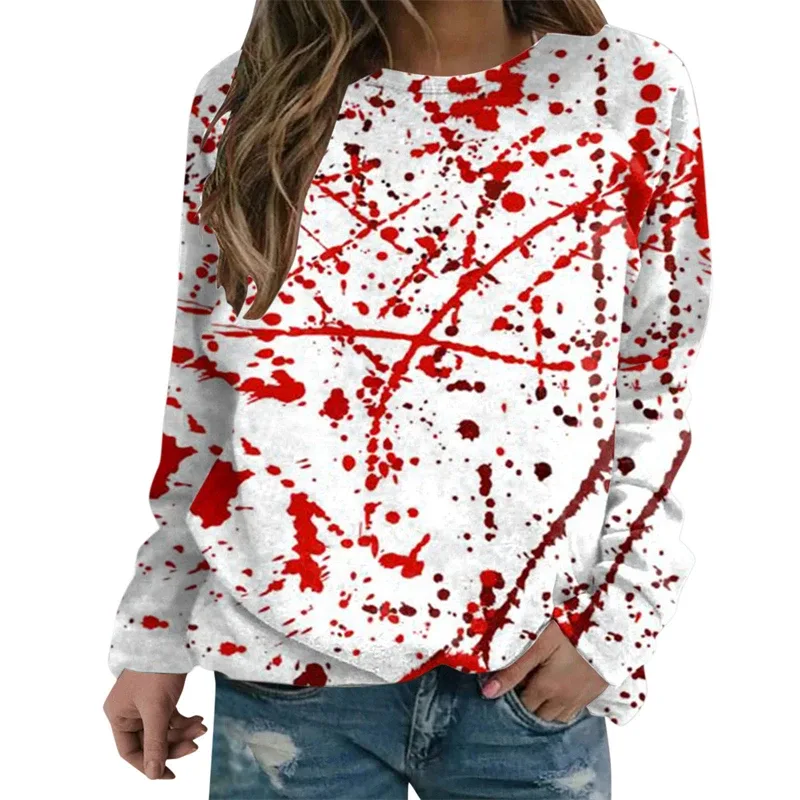 Sweatshirt Grafik Darah Keganasan Rekaan Pesta Halloween Pakaian Wanita Saya Baik Berdarah Wanita Sweater Wanita Seram Pullover Y2k