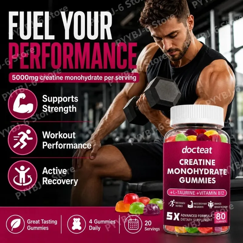 Creatine Monohydrate Gummies 80 Count with Taurine Vitamin B12 Chewable Sports Nutrition Supplement for Muscle & Energy Support — image 4