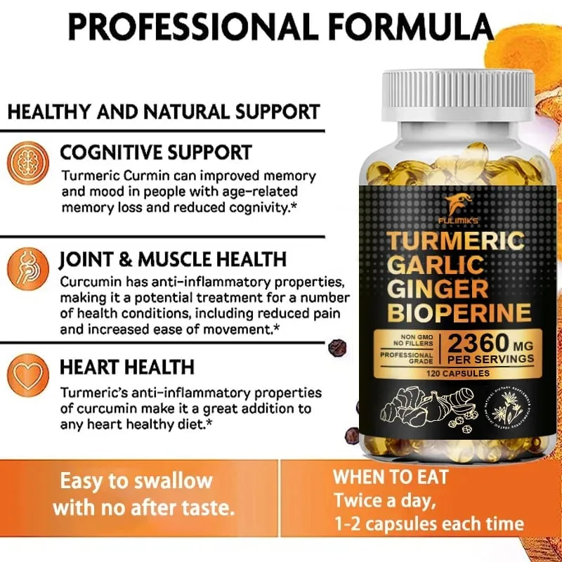 Premium Turmeric Curcumin Supplement with Garlic & Ginger Supports Joint Comfort Anti-Inflammatory Immune Health & Vitality — image 4