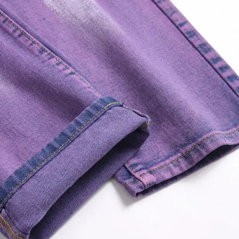 Men Painted Denim Jeans Contrast Color Holes Ripped Distressed Pants Non Stretch Cotton Slim Straight Trousers — image 6