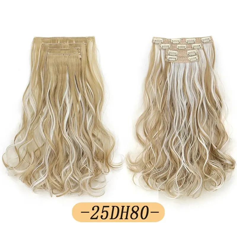 Synthetic 16Inch 11Clips Long Curly Hair Extension Heat Resistant Hair Extension Clips In Ombre Black Brown Blond Women — image 11