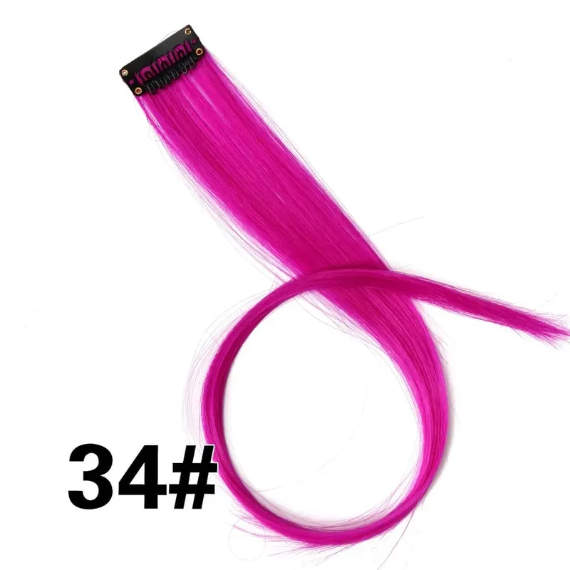 Extensiones de cabello de color liso con Clip para resaltar el cabello de arcoíris, rosa, azul, morado, sintético, con Clips para mujeres y niñas — image 40