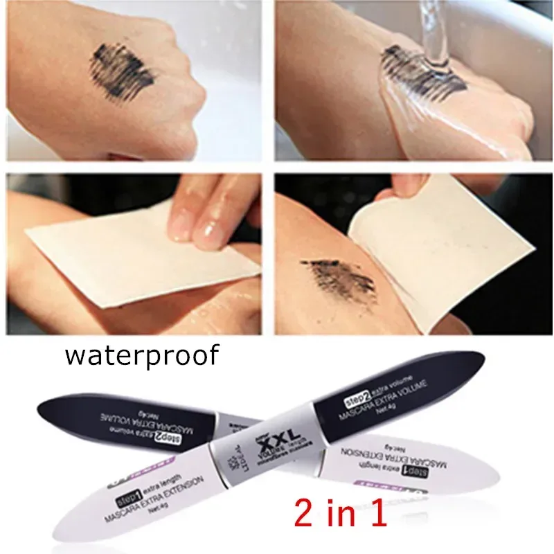 Ultra Black Double-Ended Mascara Fiber Lengthening And Volumizing Long-Lasting Eye Makeup with Black And White Brush Heads