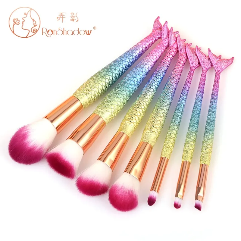 7Pcs Rainbow Mermaid Tail Makeup Brushes Large Powder Blush & Eyeshadow Detail Brushes Starter Beauty Cosmetic Kit — image 1