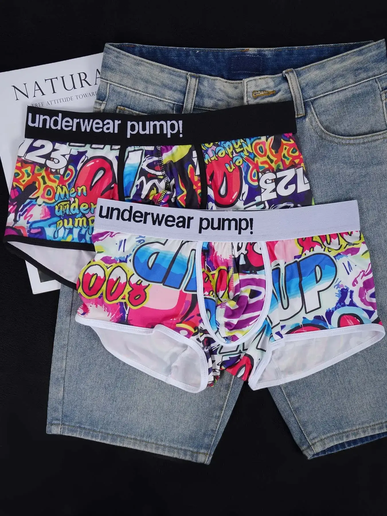 1- 4 Nam Cotton Nylon Pha Quần Sịp Boxer Toàn Graffiti In Rộng Dây Thắt Lưng Co Giãn Không Bó Sát thời Trang Thể Thao Quần Lót — image 4