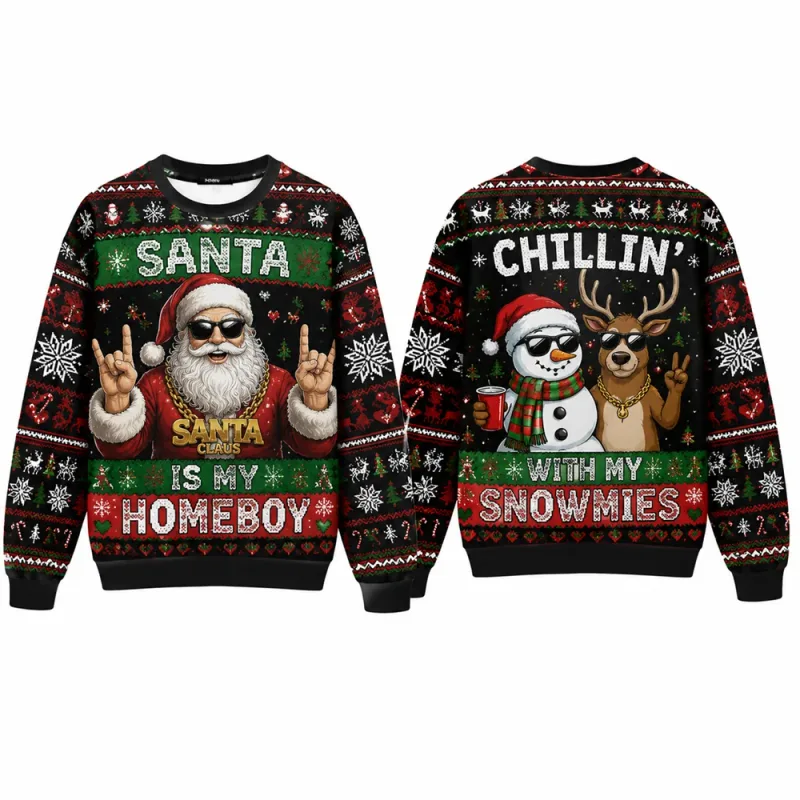 Yeehaw Holidays Santa Reindeer Sweatshirt 3D All Over Print Unisex Crew Neck Long Sleeve Western Ugly Christmas Party Xmas Shirt — image 4