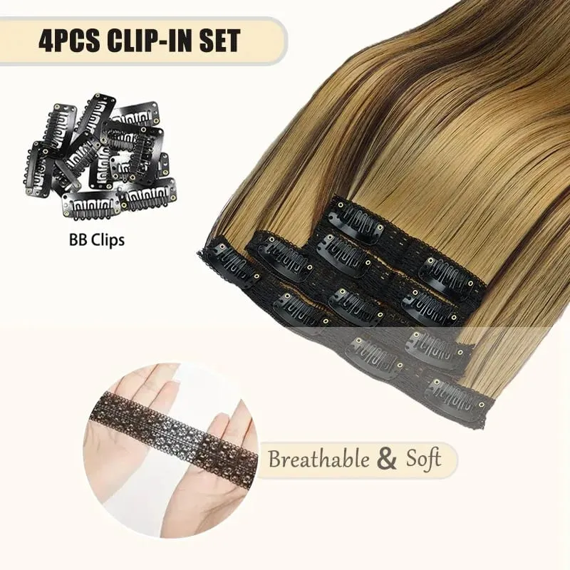 35CM Synthetic 4pcs/set Clips in Hair Extensions Short Straight Hairstyle Blonde Black Hairpieces Heat Resistant False Hair