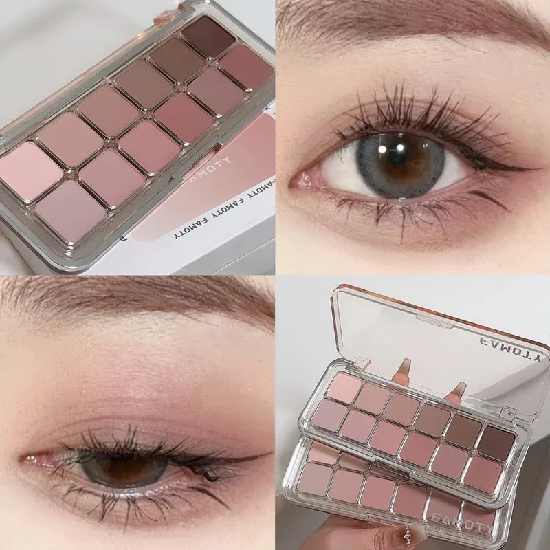 12-Color Low Saturation Matte Eyeshadow Palette Tea Apricot Earth Tones Long Lasting Pearlescent Matte Eye Makeup for Daily Use