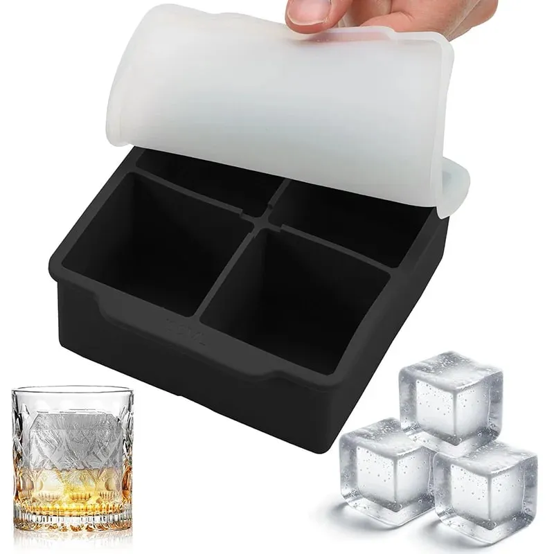 Große Silikon-Eisformen, 5,1 cm große Eiswürfelformen mit abnehmbarem Deckel, BPA-frei, leicht zu lösen und stapelbare, flexible Eiswürfelform
