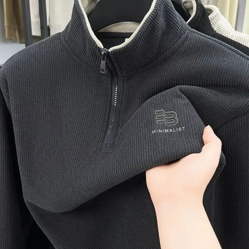 Autumn Men's Sweatwear Warm Pullover Solid Half Zipper Casual Long Sleeve Hoodie Thicken Half Turtleneck Sweatshirts Winter Tops — image 9