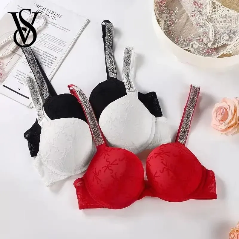 Victoria's Secret Lingerie Set Heart Pattern Trim Stretchy Breathable underwear Set Women's Sexy Lace Bralette Bra and Panty Set — image 1