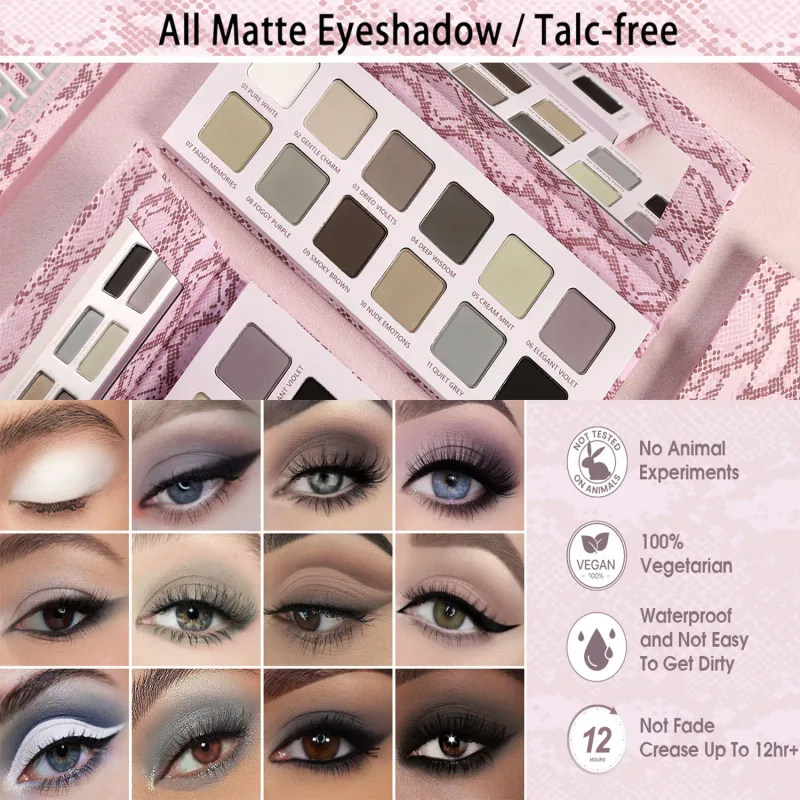Afflano 12 Colors Eyeshadow Palette Powder Matte Shimmer Nude Beige Brown Natural Colors Highly Pigmented Blendable Eye Makeup — image 6