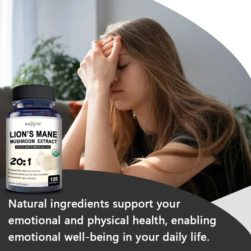 Lion's Mane - Nootropic Brain Memory & Boosts Immune System & Stress Relief Mood and Sleep Health Fights Stress Non-GMO