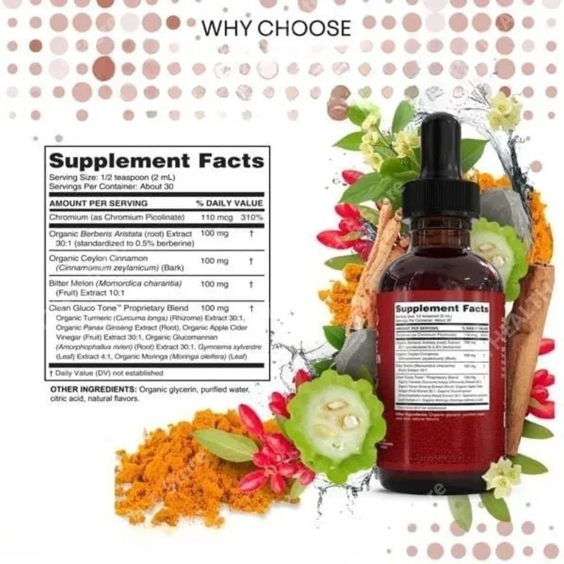 Berberine with Ceylon Cinnamon Supplement Liquid Drops + Bitter Melon Extract Glucomannan Gymnema Chromium Turmeric 60ml