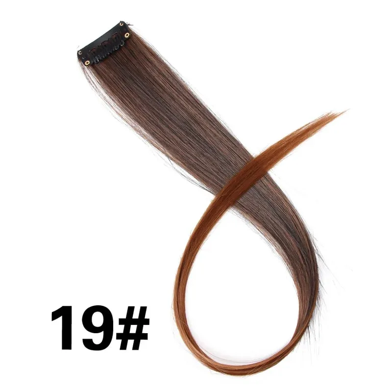Extensiones de cabello de color liso con Clip para resaltar el cabello de arcoíris, rosa, azul, morado, sintético, con Clips para mujeres y niñas — image 25