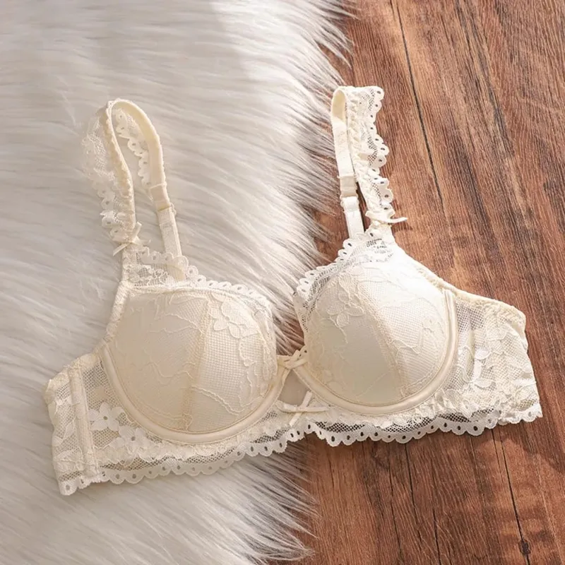 French Lace Lingerie Bra Set Underwire Thin Cup Side Support Anti Sagging Full Bust Friendly Women Underwear 32‑38AB