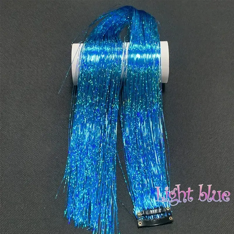 Long Straight Hair Tinsel Glitter Shiny Sparkly Synthetic Color Fresh Laser Clip in Hair Extensions Women Party Hair Accessori