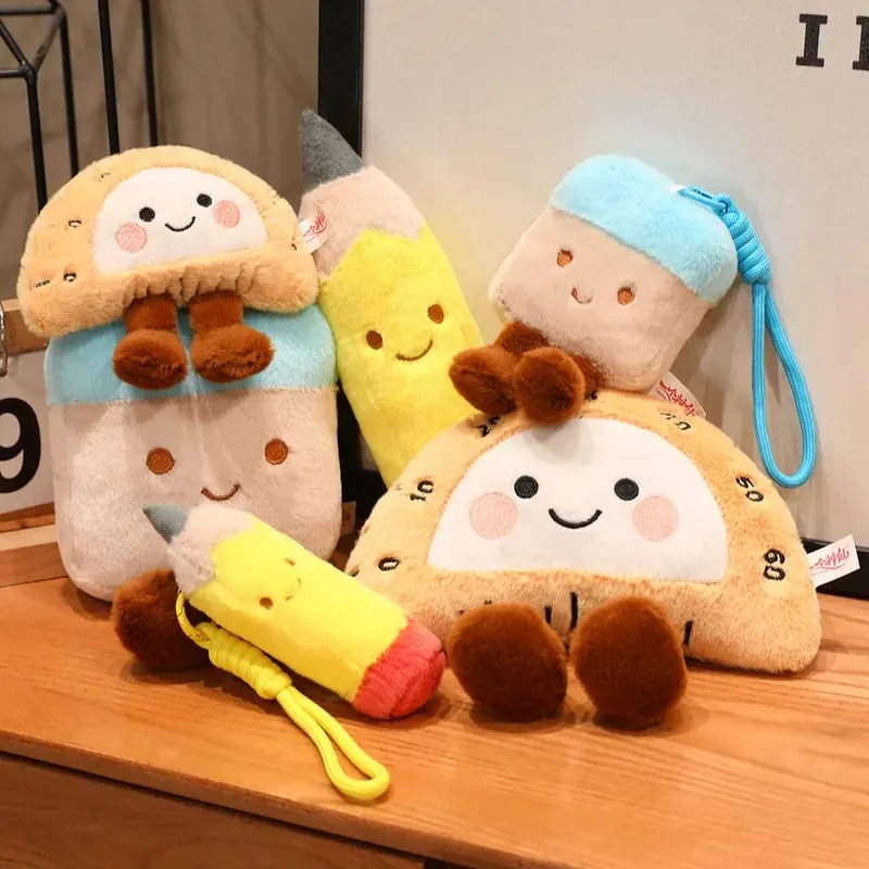 13/20cm Pencil Case Stationery Plush Humanoid Toy Stuffed Kawaii Eraser Ruler Doll Pendant with Loop Plushie Decor for Bag — image 2