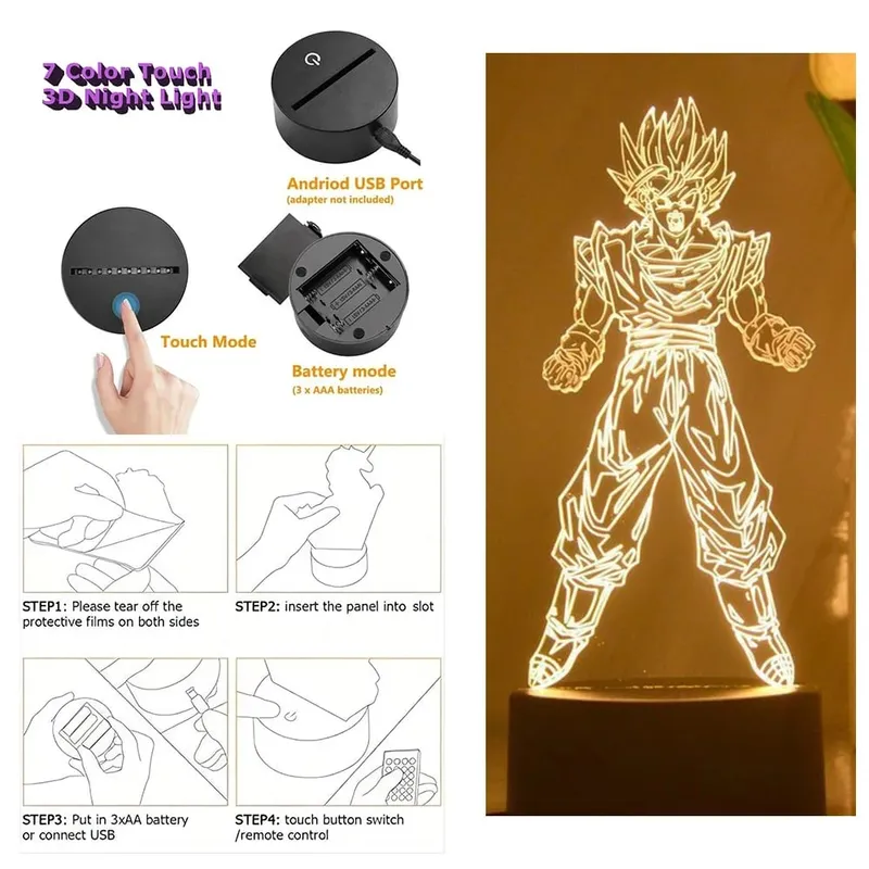 Dragon Ball Z Anime Figures Goku Vegeta Gohan Broly 3D Lamp PVC Action Figures Toys for Children Trunks Buu Super Saiyan Gifts — image 10