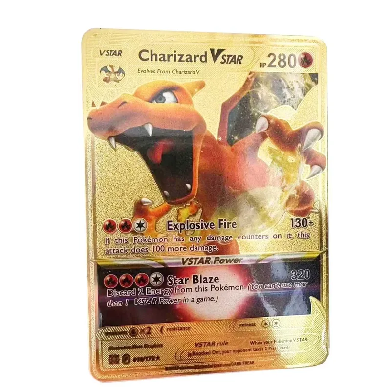 Pokemon Card Vmax Metal Pokémon Letters Pikachu Gx Mewtwo Charizard Vstar Anime Games Mga Laruan Golden Iron Playing Card Mga Regalo ng Bata
