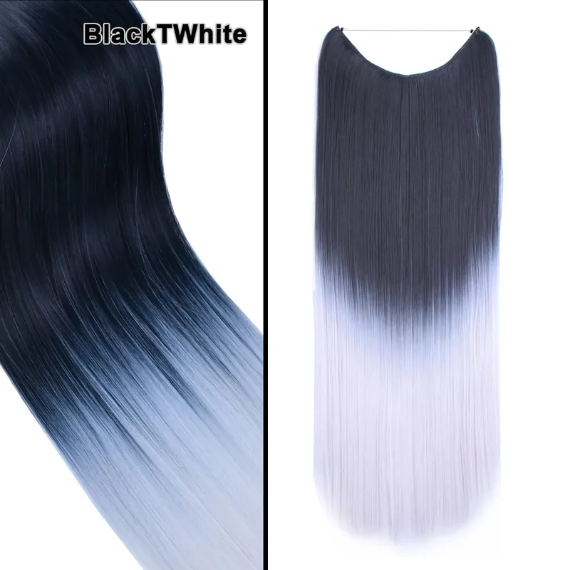 Jeedou Invisible Hair Extension Multi Color Ombre Wire One Piece Straight Wavy Synthetic Heat Resistant Hairpiece for Women