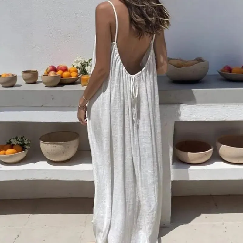 2026 Solid Color Vacation Cool Homewear Loose-Fit Spaghetti Strap Dress Women's Casual Homewear Summer Dress — image 2