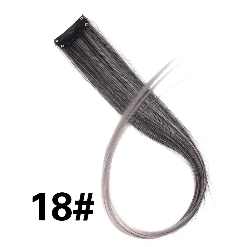 Extensiones de cabello de color liso con Clip para resaltar el cabello de arcoíris, rosa, azul, morado, sintético, con Clips para mujeres y niñas — image 24