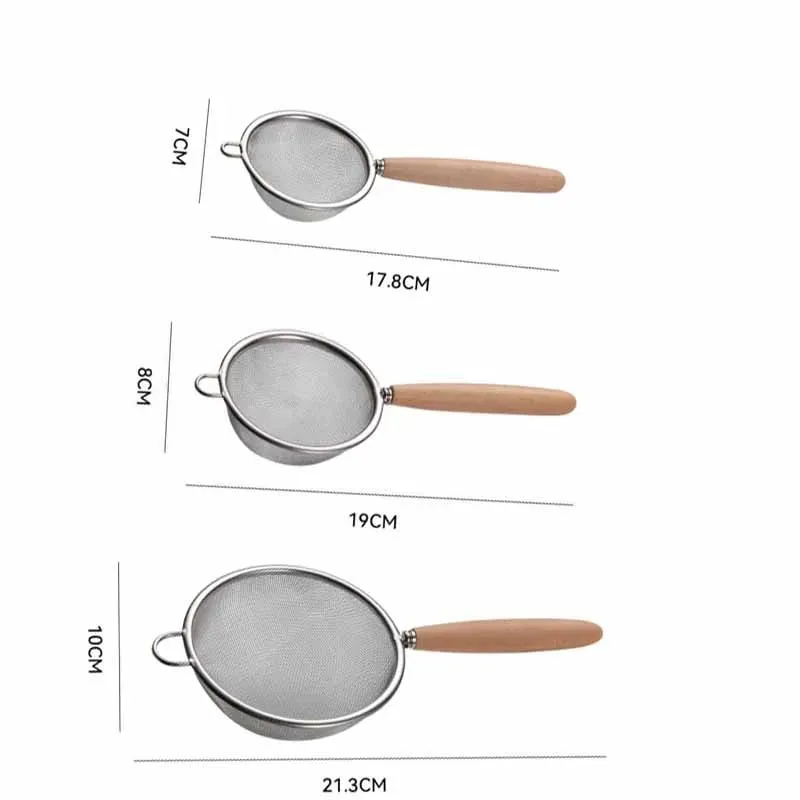 1-3pcs Wooden Handle Flour Sifter And Strainer Fine Mesh Stainless Steel for Home Baking Cooking Juice And Powder Filtering