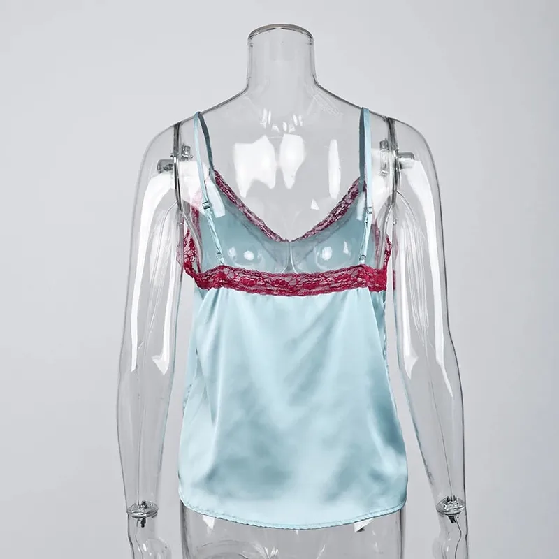Linad Sexy Spitze Backless Leibchen Frauen Sommer Casual Spaghetti Strap Tops Weibliche 2025 Mode Patchwork Crop Top Seide Weste — image 6