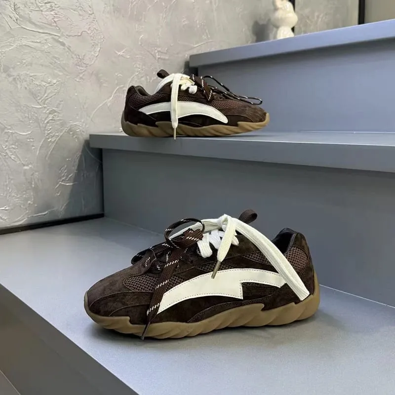 Vintage Black Thick-soled Patchwork Sneakers Mens Casual Spring Breathable Jogging Shoes Low-top Lace-up Sporty Summer Shoes