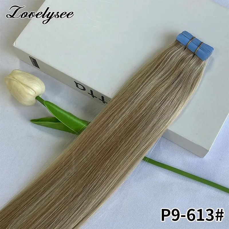 Luxurious Highlight Invisible Tape In Hair Extensions Human Hair Injection Pu Tape In Straight Hair Extensions Thick Ends