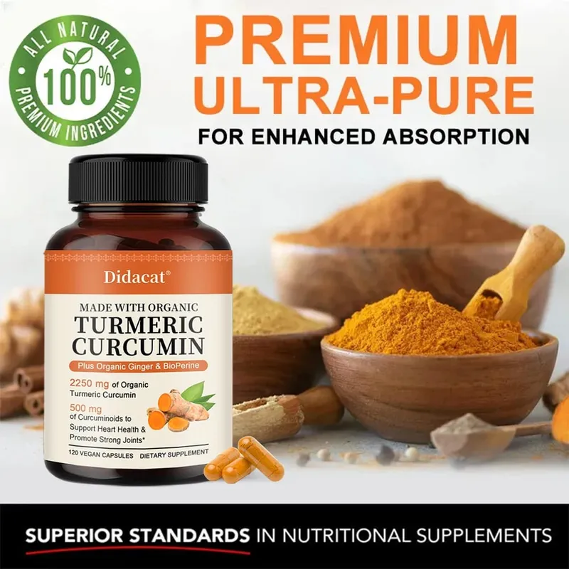Kurkuma-Curcumin-Kapseln, 2250 mg, Kräuterextrakt, 95 % Curcuminoide mit schwarzem Pfeffer, kraftvolle Gelenkunterstützung — image 3