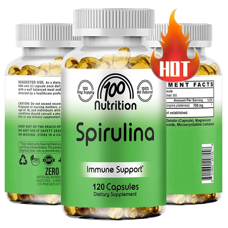 Organické superpotravinové řasy Spirulina Softgels – podporují zdraví kardiovaskulárního a imunitního systému Výkonný antioxidant — image 1