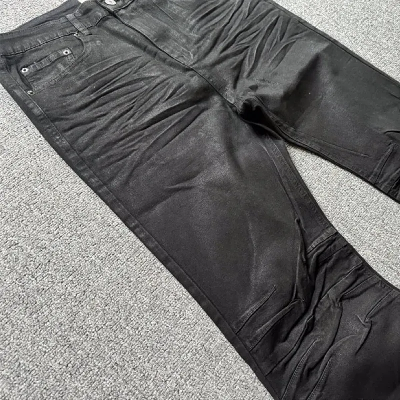 High street coated micro-flare jeans American retro heavy industry men and women black gothic retro casual loose jeans — image 3
