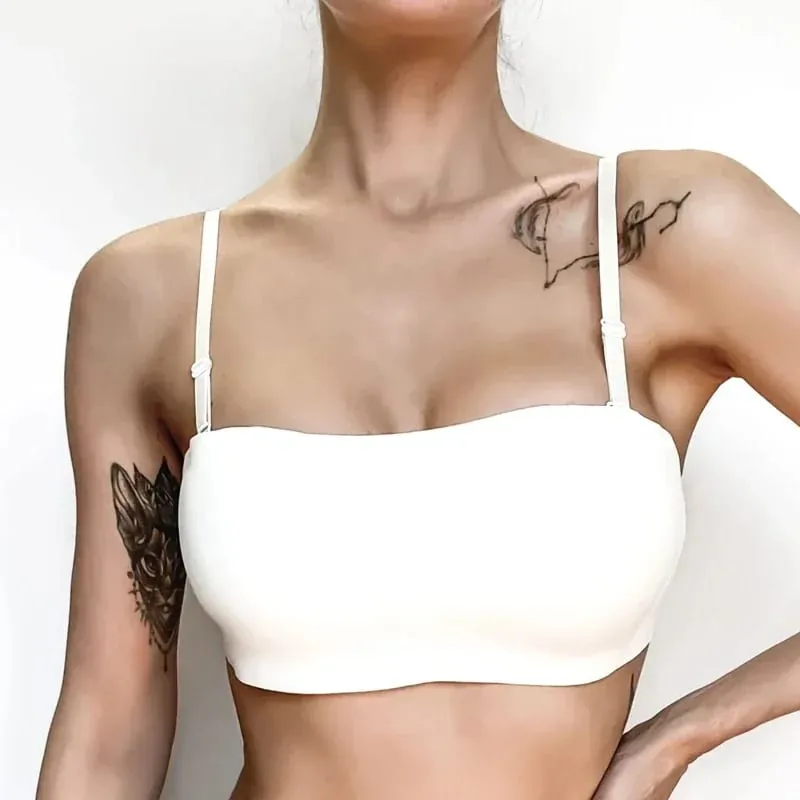 Seamless One-piece Tube Tops Women Removable Pads Intimates Basic Black/White/Skin Womens Strapless Bra Bandeau Sexy Lingerie — image 3