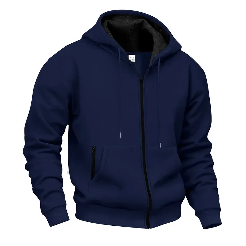 New 2026 Men's Autumn Casual Solid Long Sleeve Zipper Hooded Sweatshirt Coat Male Fashion Outdoors Sportswear Hoodies Jackets