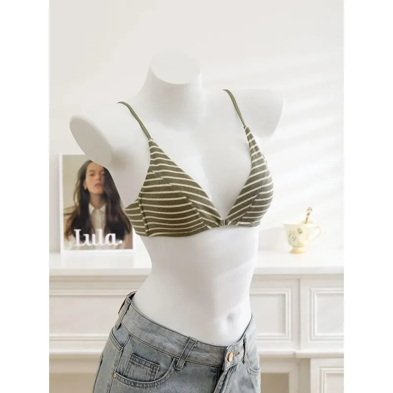 Women Front Closure Bra Set Summer Thin Light Cotton French Triangle Cup Backless Beauty Back Lingerie Suit For Small Chest S-XL