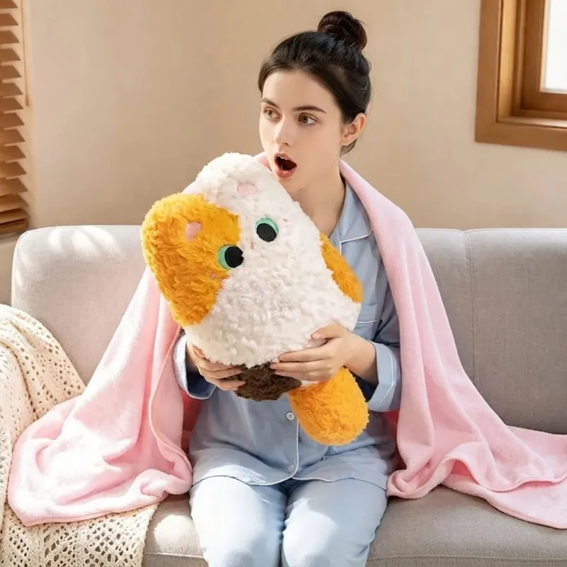 Kawaii Animal Plush Pillow Blanket 2 In 1 Soft Fluffy Animal Stuffed Doll Cushion Nap Pillow Blanket Home Sofa Bed Decor Gift