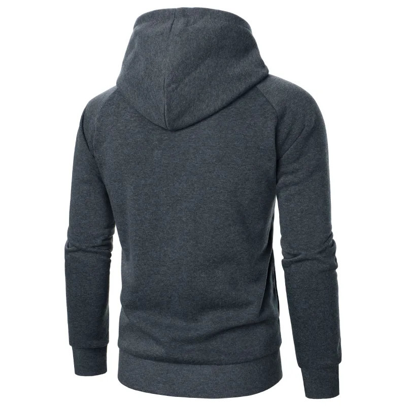 Autumn winter men's solid color hooded top Long sleeve side zipper design hoodie — image 7