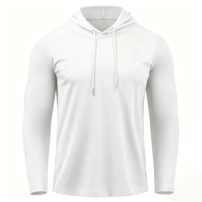 Men's Sun Protection Shirts Long Sleeve Hoodies Solid Quick Dry T-shirt Mens Bodybuilding Fitness Muscle Sportwear Gym Clothing