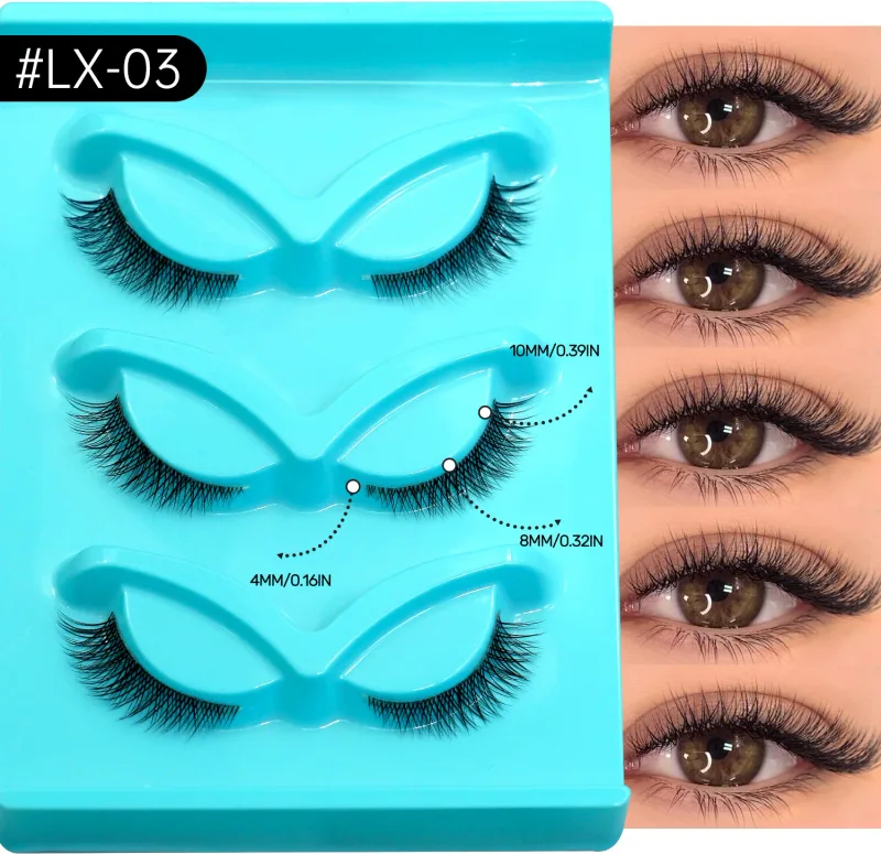 3pairs Manga Lashes Natural Cat Eye Eyelashes Clear Band False Eyelashes Natural Look Fake Lashes Strips Makeup — image 9