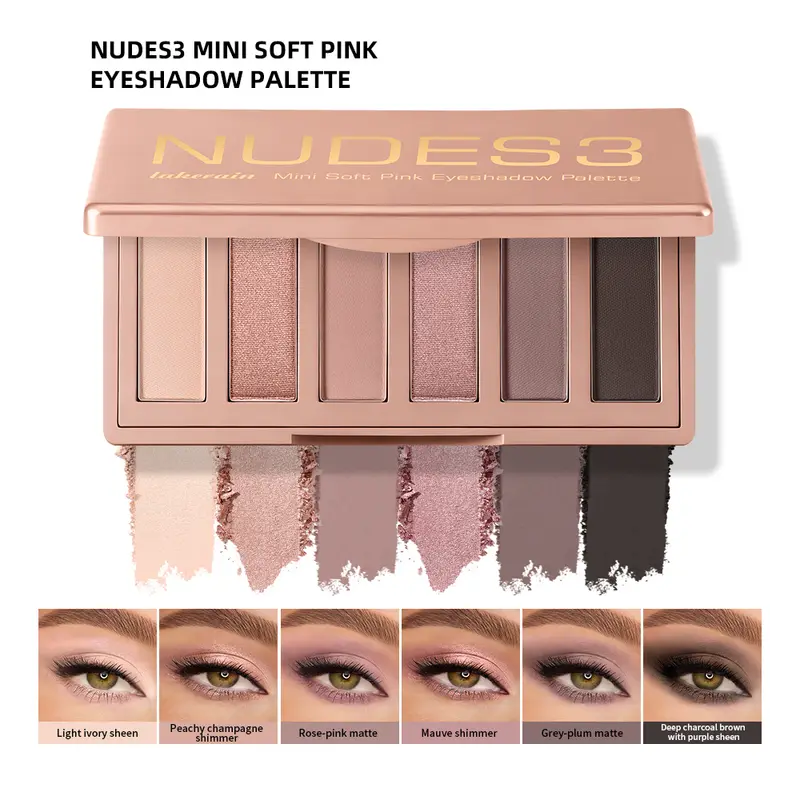 Soft Pink Eyeshadow Palette 6 Colors Matte Shimmer High Pigment Blendable Long Lasting Multi‑scene Eye Makeup Palette