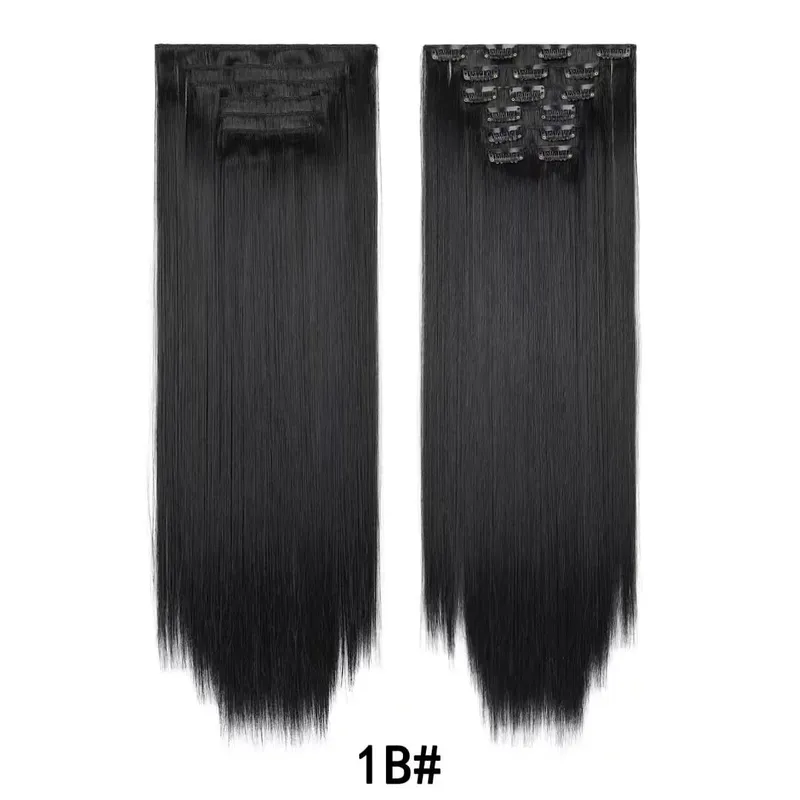 24 Inch Long Straight Clip In Hair Extensions 16 Pieces Thick Synthetic Hairpieces Soft Natural Synthetic Fibers