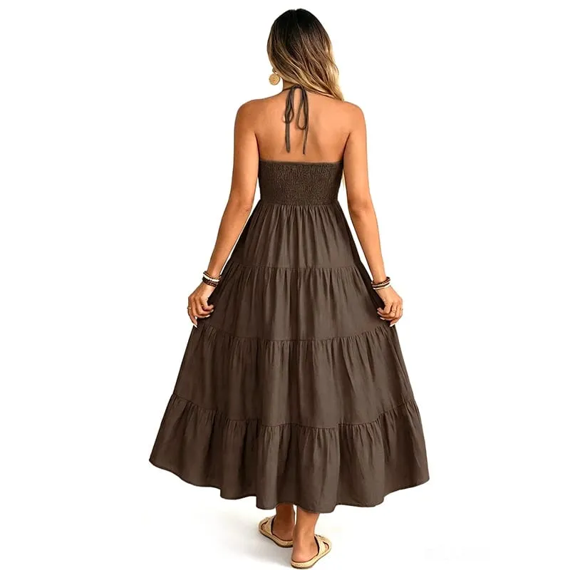 Women Summer Halter Long Maxi Dress Sleeveless V‑Neck Tiered Ruffle Sundress Casual Loose Flowy Beach Vacation Long Dresses — image 4
