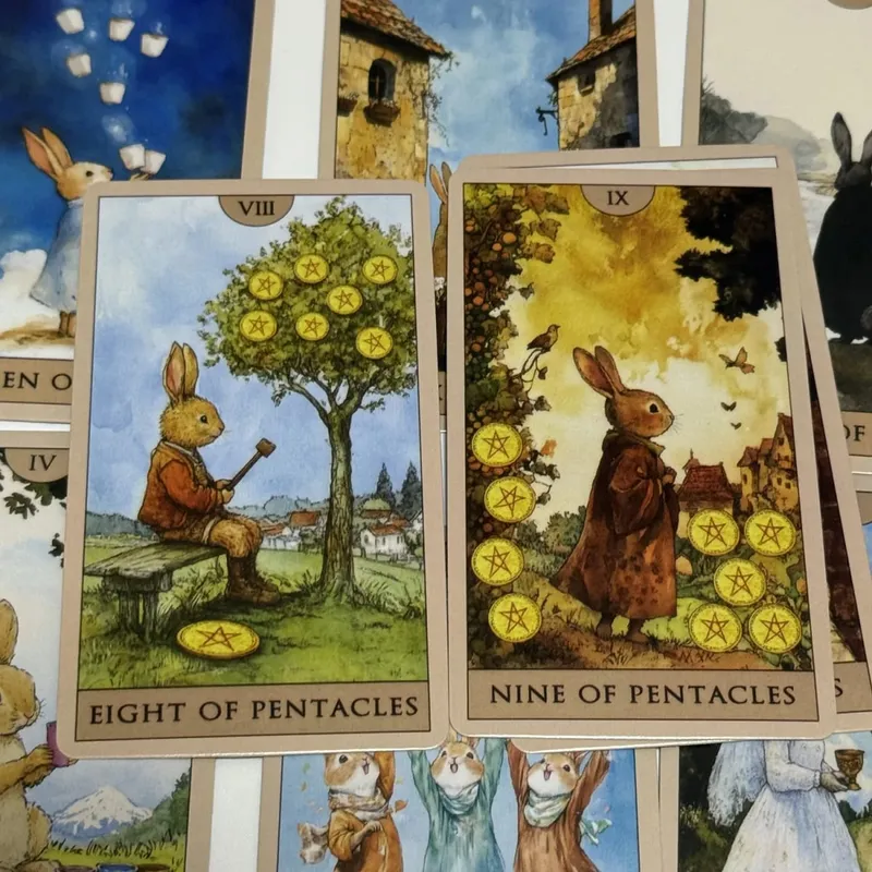Rabbit Tarot Deck 78pcs Board Games English Watercolor Cards Cute Divination Cards