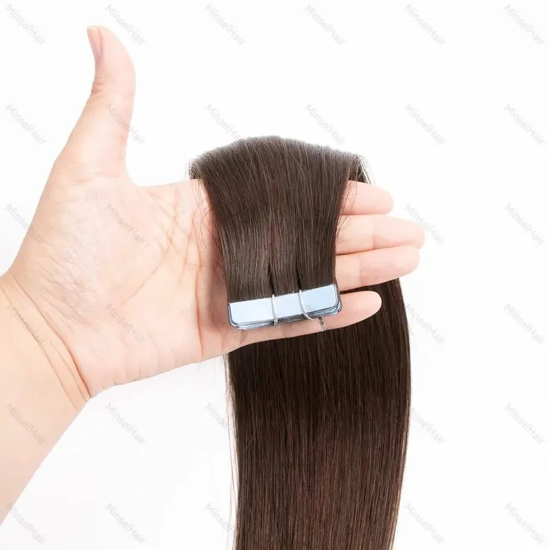 Brown Russian Tape in Hair Extension Real Human Hair Cuticle Aligned Premium Remy Adhesive Europen Tape Ins 14-22inch 20-60pcs