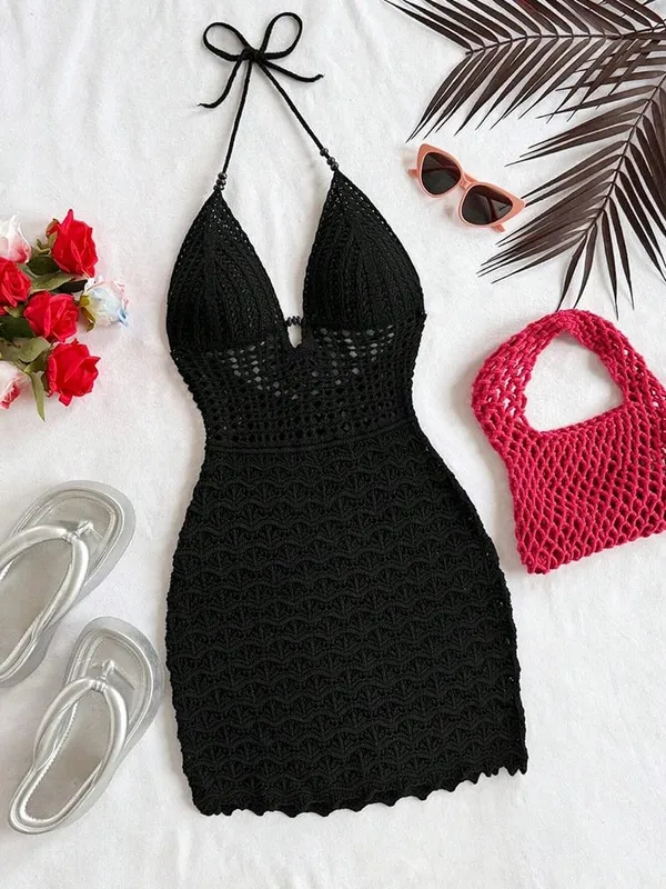 Women's White Crochet Halter Neck Sleeveless Dress — image 7