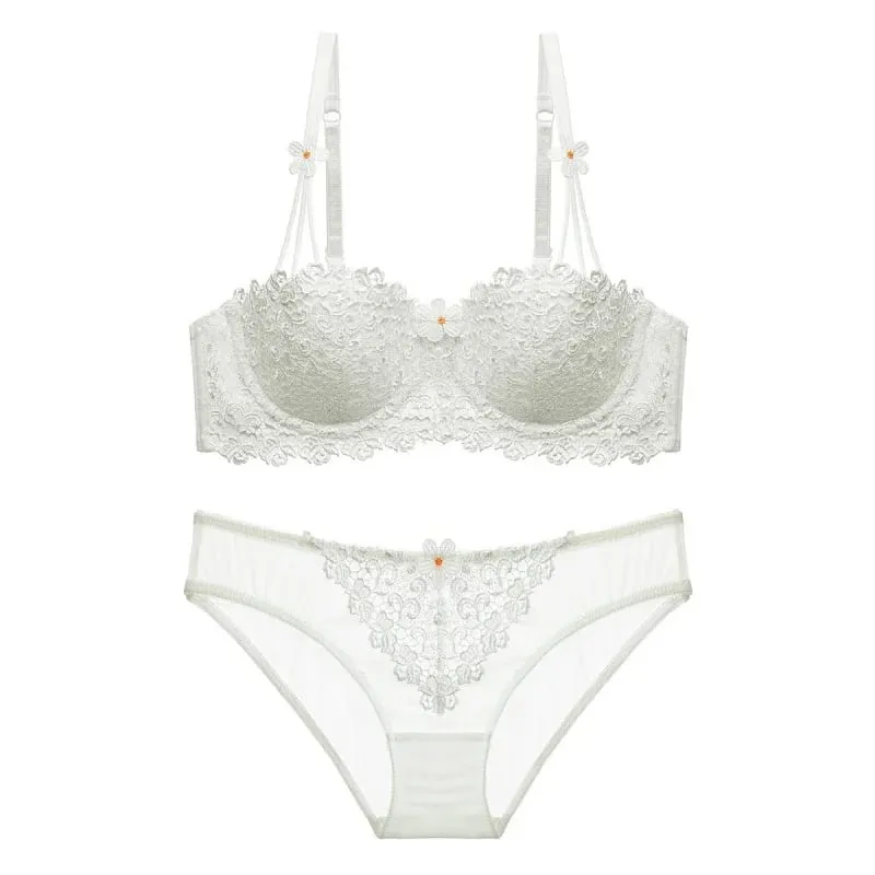 1605European and American Thin1/2Half Cup Bra Lace Sexy Embroidery Lingerie Bra Suit — image 6